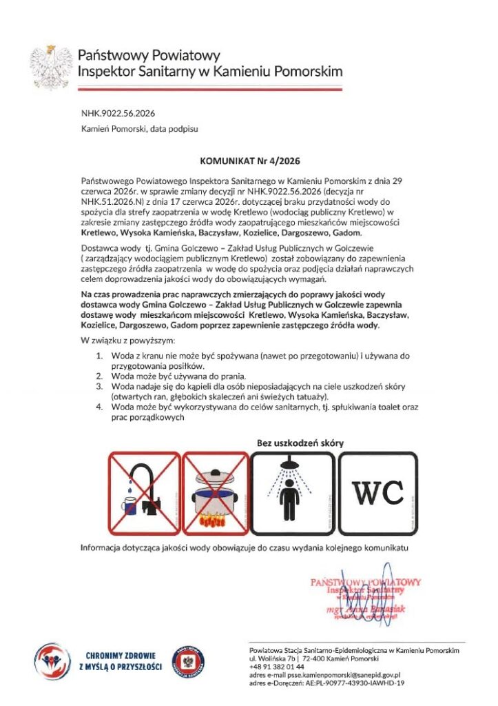 Sanepid: woda dla miejscowości Kretlewo, Wysoka Kamieńska, Baczysław, Kozielice, Dargoszewo i Gadom nadal niezdatna do spożycia 1 735178741 1432182528939770 3441424545758904482 n