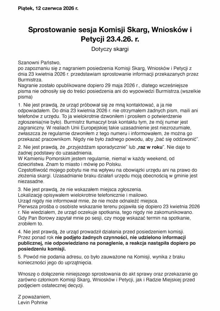 Śmieci leżą. Skarga czeka. Borowy boi się zagranicznych numerów, a Kuryłło liczy … Niemców 1 Sprostowanie sesji Komisji 23.4