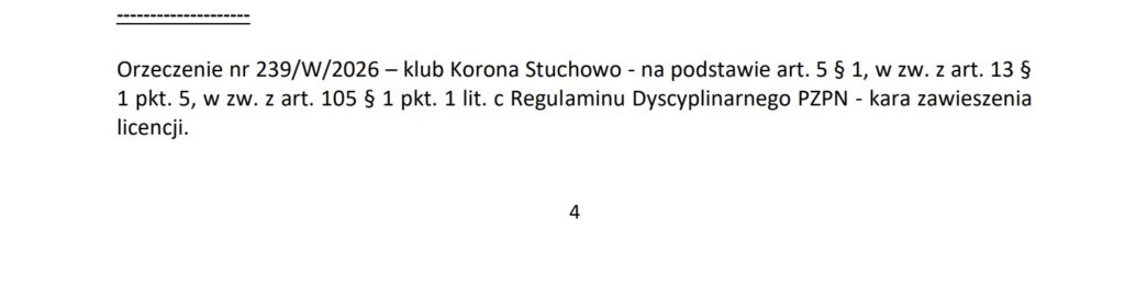 Zawieszona licencja, odwołany wyjazd i finansowe znaki zapytania. Co dzieje się w Koronie Stuchowo? 1 decyzja wd zzpn 1