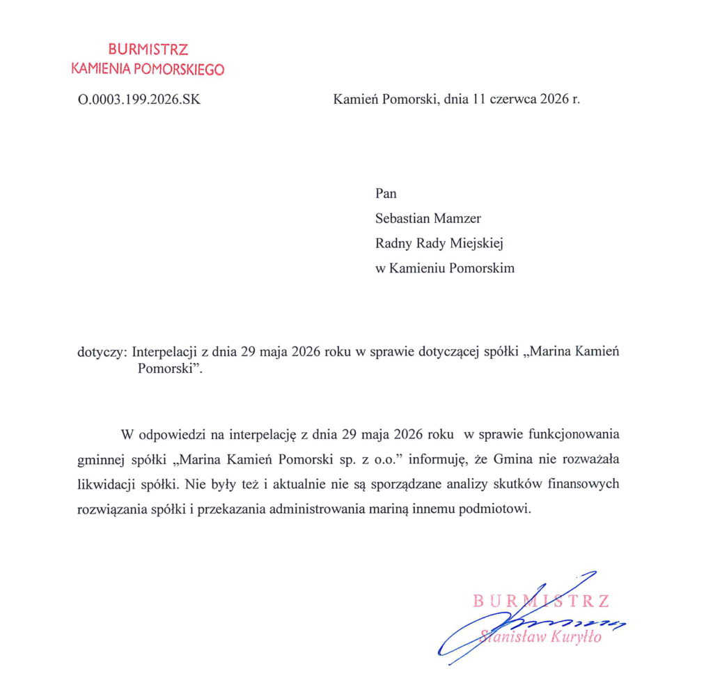 Burmistrz spełnił obowiązek i opublikował w terminie odpowiedź na zapytania. Niestety nie odpowiedział na interpelację. 1 odp na interpelacje z xxiv sesji s mamzer 1