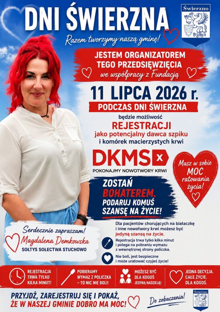 Zostań potencjalnym dawcą szpiku. Rejestracja DKMS podczas Dni Świerzna