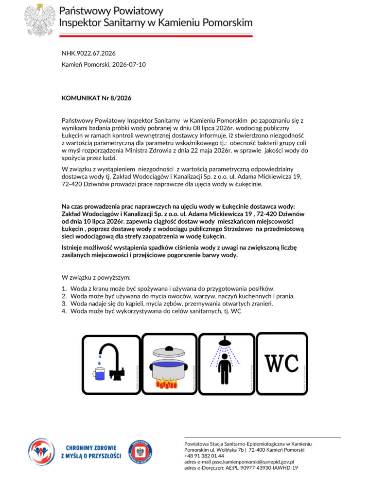 Problemy z jakością wody w Łukęcinie 1 Komunikat nr 82026 1