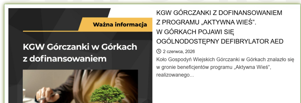 KGW Górczanki podpisało umowę. W Górkach pojawi się ogólnodostępny defibrylator AED 1 Zrzut ekranu 2026 08 07 195244