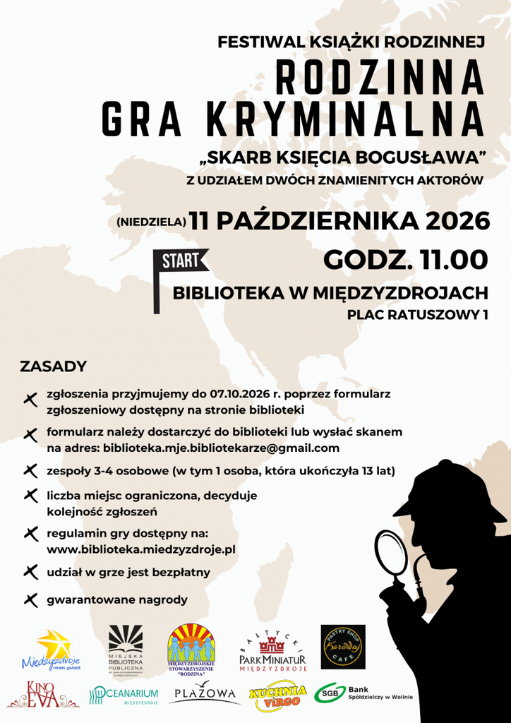 Rodzinna Gra Kryminalna w Międzyzdrojach. Do rozwiązania „Skarb Księcia Bogusława” 1 Rodzinna gra kryminalna 11 10 2026