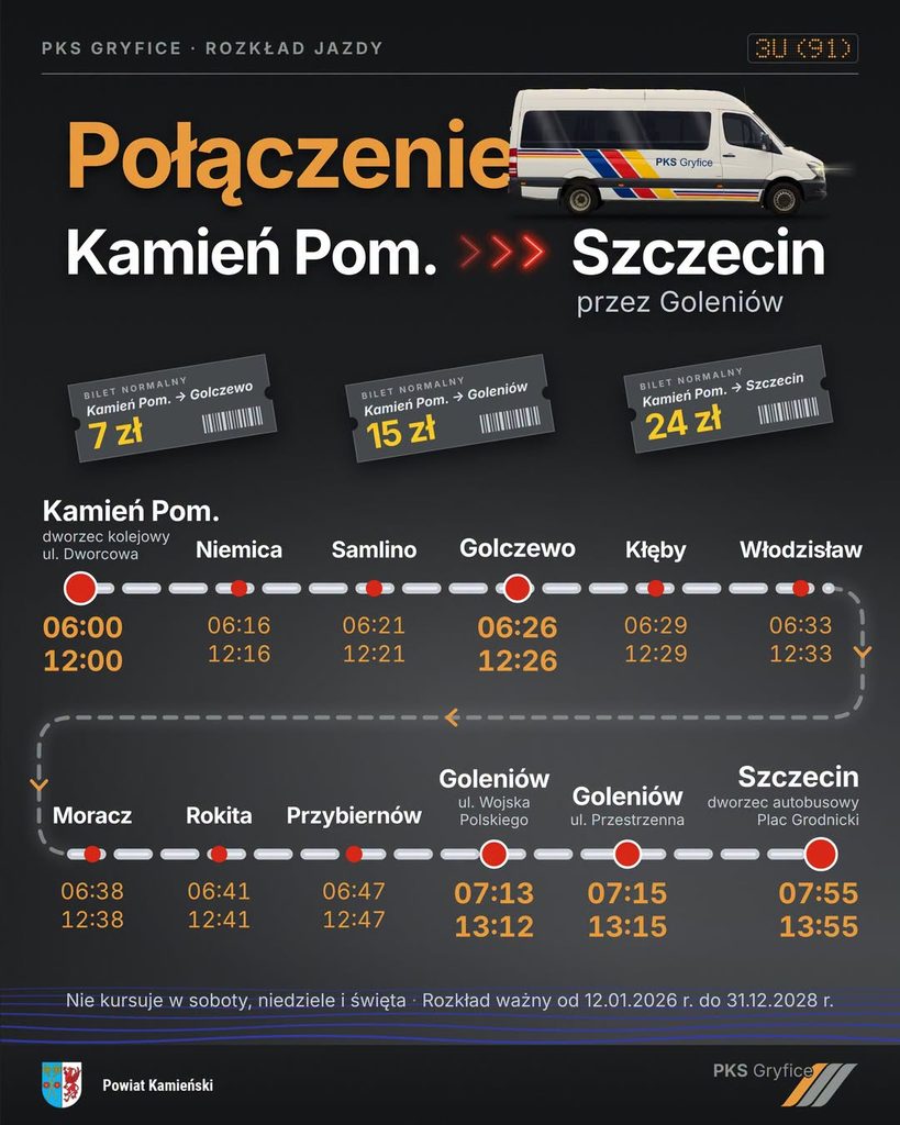PKS Gryfice informuje: jedziesz z Kamienia Pomorskiego do Szczecina? Mamy dla Was rozkład! 1 860829593 2306303100171401 8121099224972551454 n