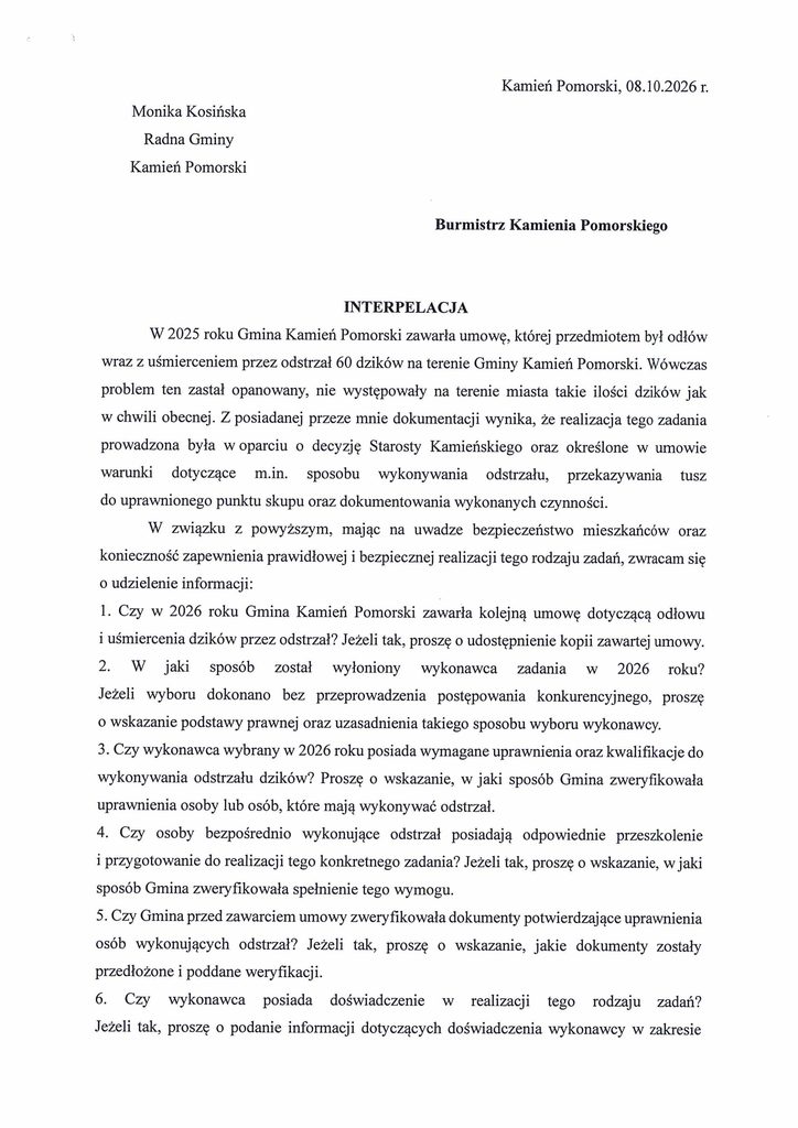 interpelacja z xxvii sesji m kosinska dot odstrzalu dzikow obrazy 0